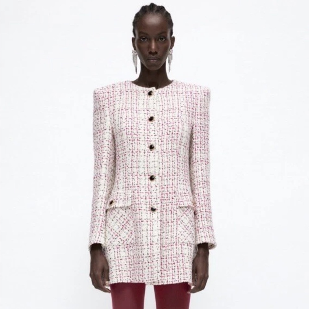 Zara Long Tweed Blazer Multicolored